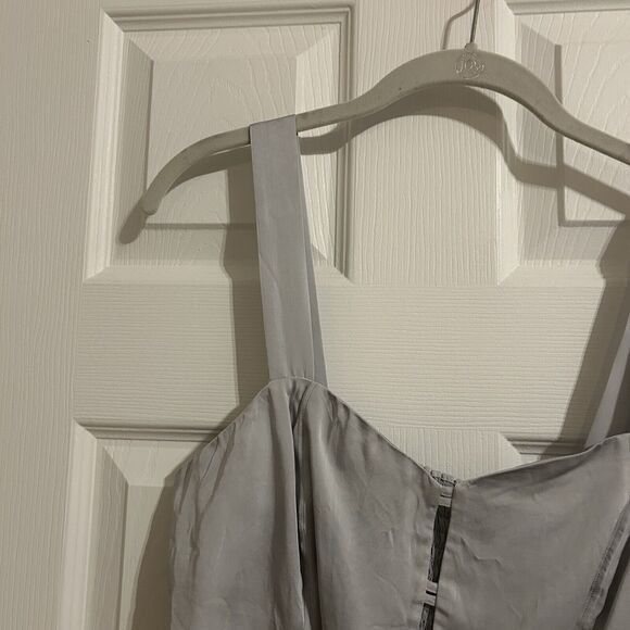 Good American Tank Top Silver Blue Double Bar Satin Cut Out Crop Smocked Medium - Picture 4 of 10